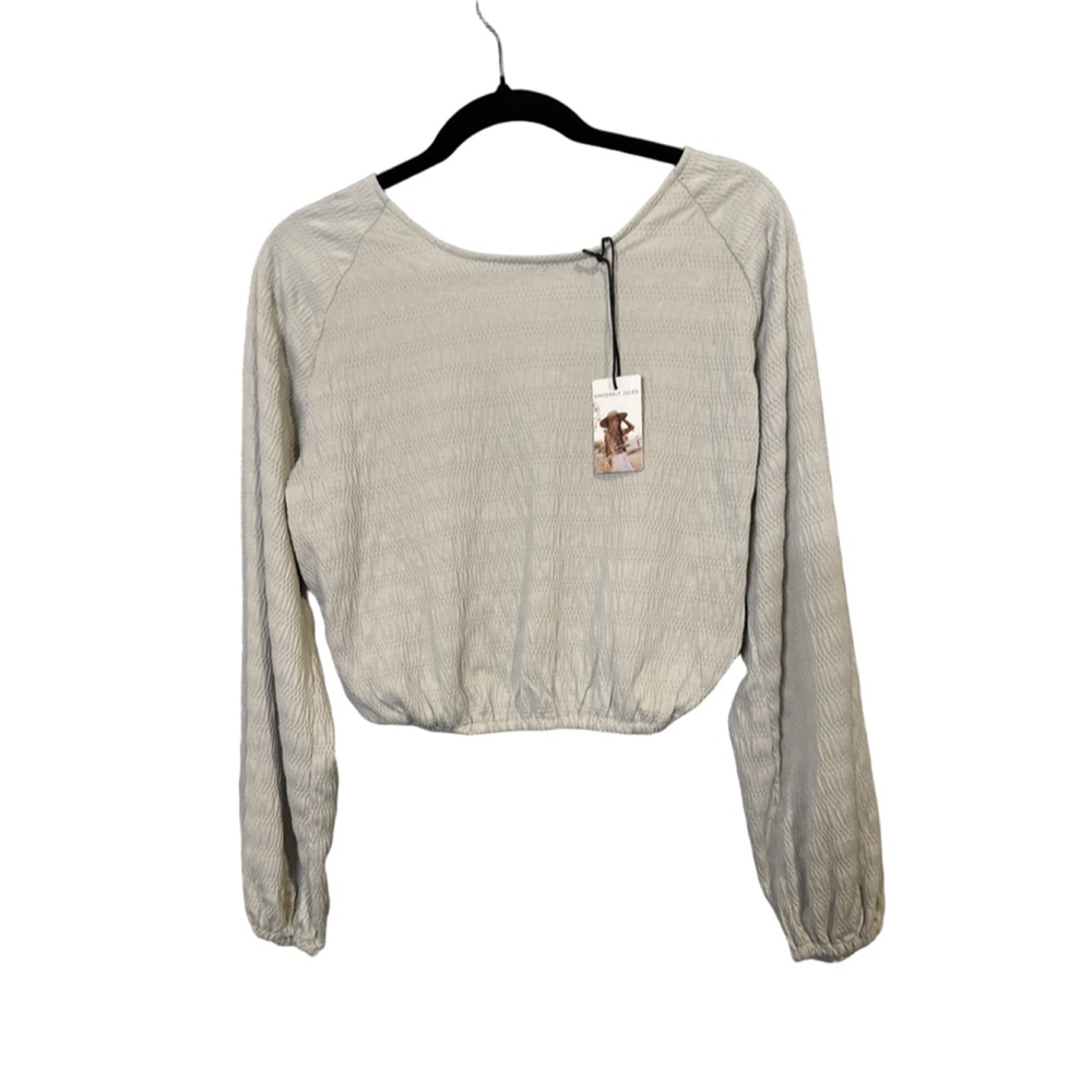 SINCERELY JULES Size M Sage Green Open Back Crop Top Long Sleeve Blouse